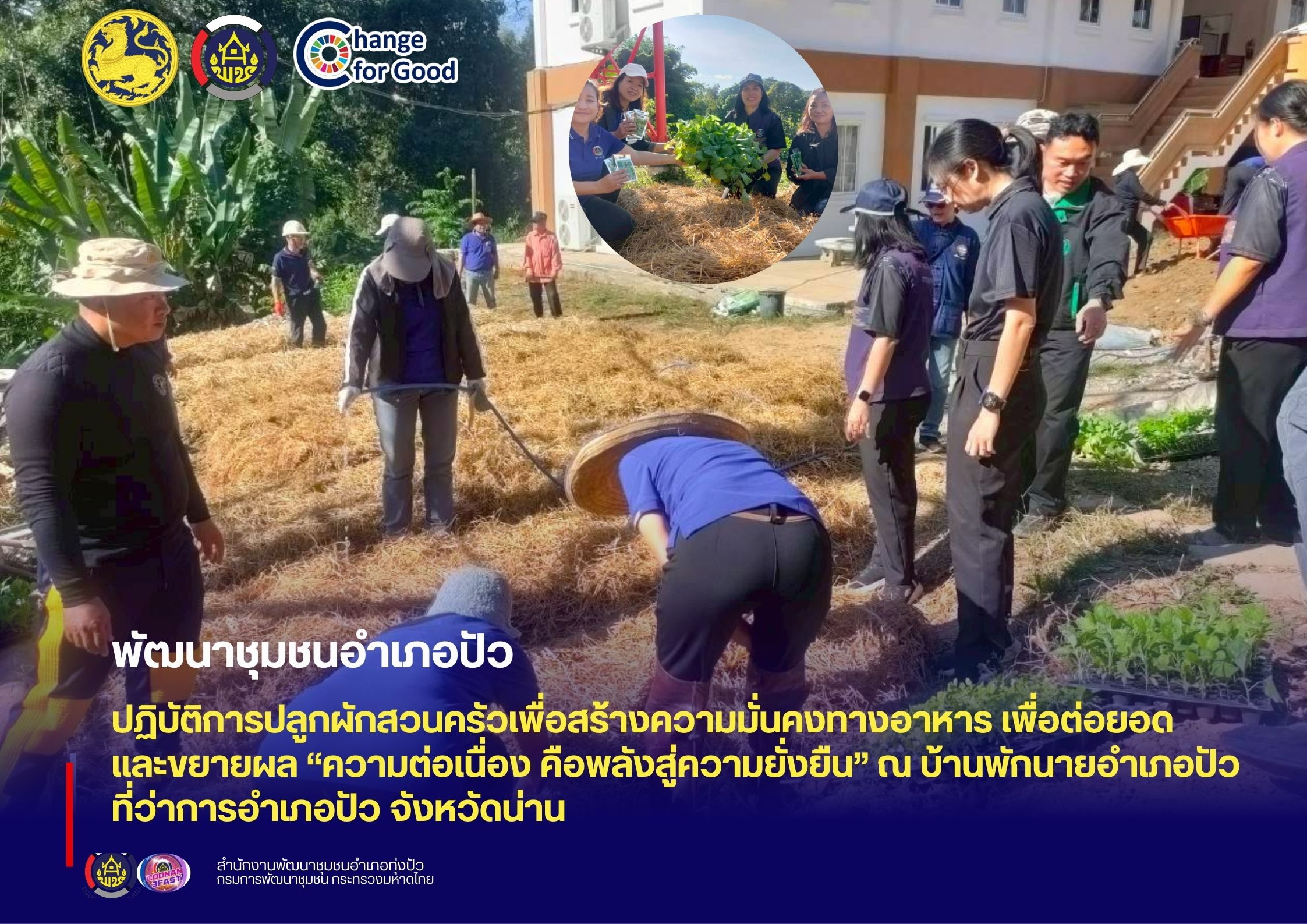 พช.ปัว ร่วมขับเคลื่อนความมั่นคงทางอาหาร ปลูกผักสวนครัวสร้างความยั่งยืน ณ บริเวณบ้านพักนายอำเภอปัว 